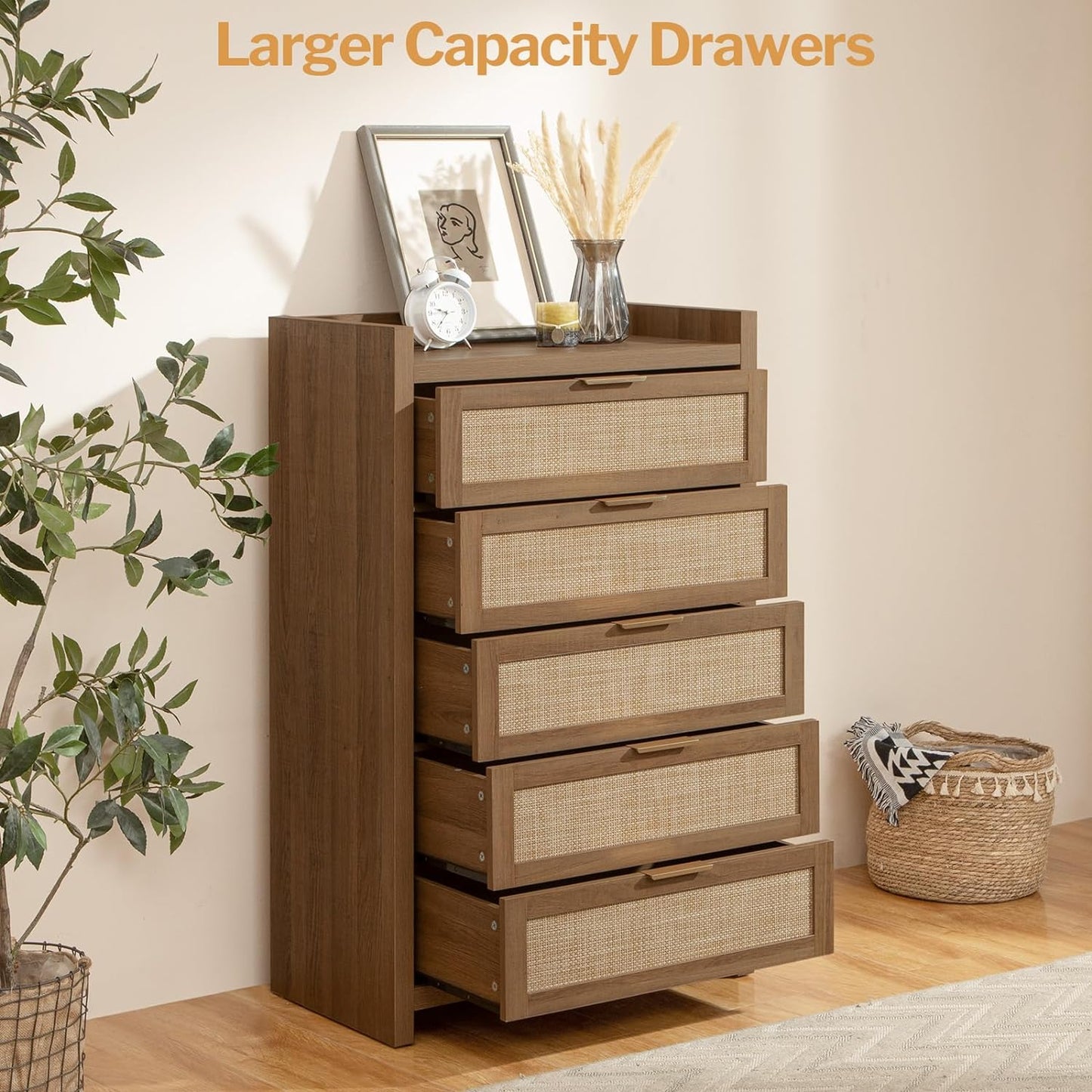 Commode en rotin Savanna, 5 tiroirs 