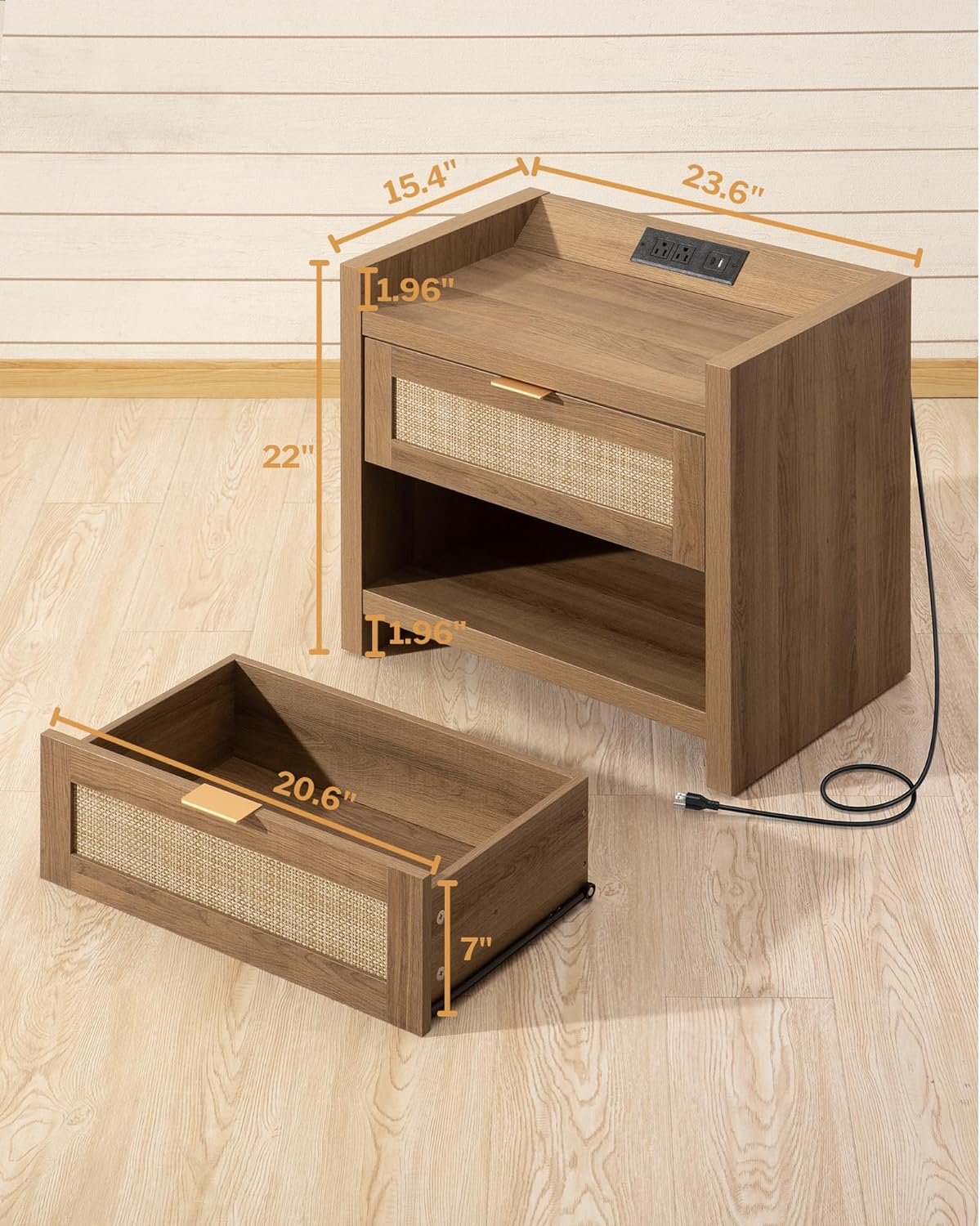 Table de chevet Savanna avec chargeur et commode 