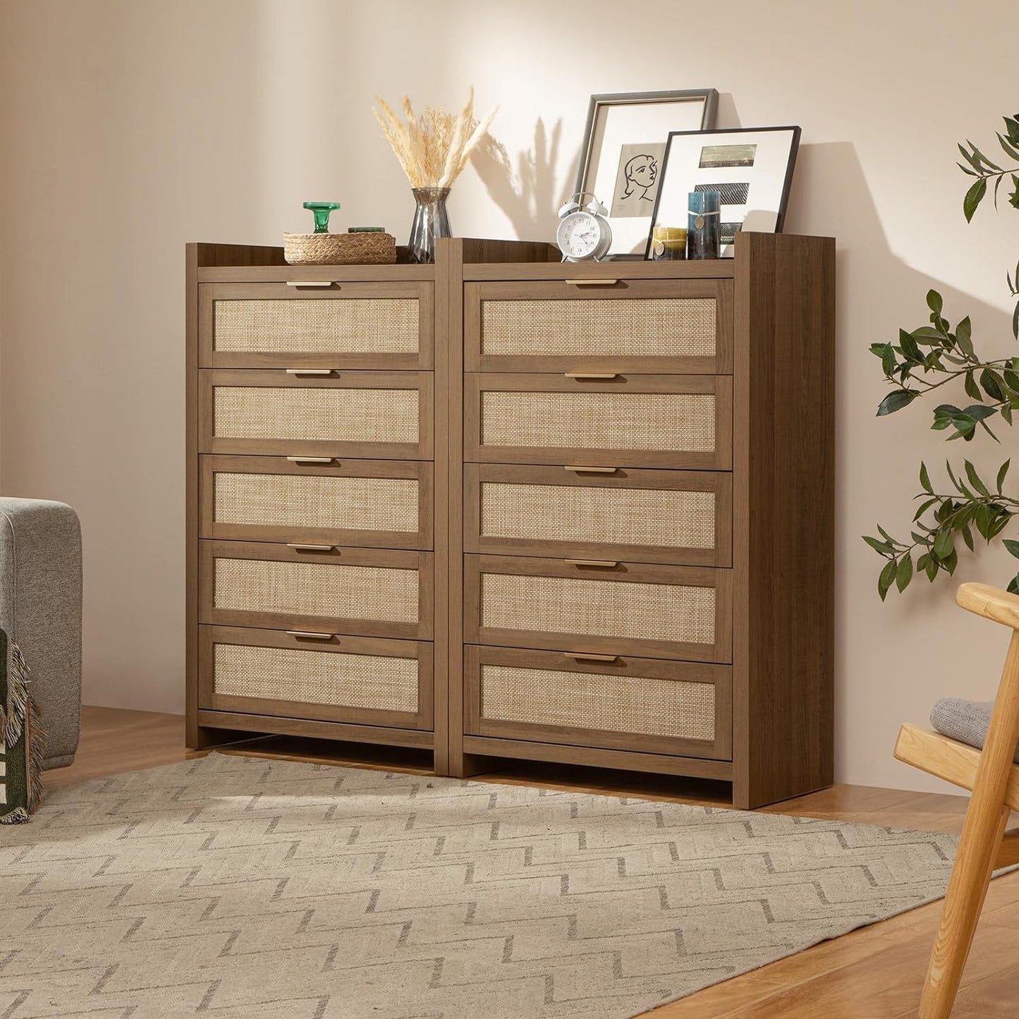 Commode en rotin Savanna, 5 tiroirs 