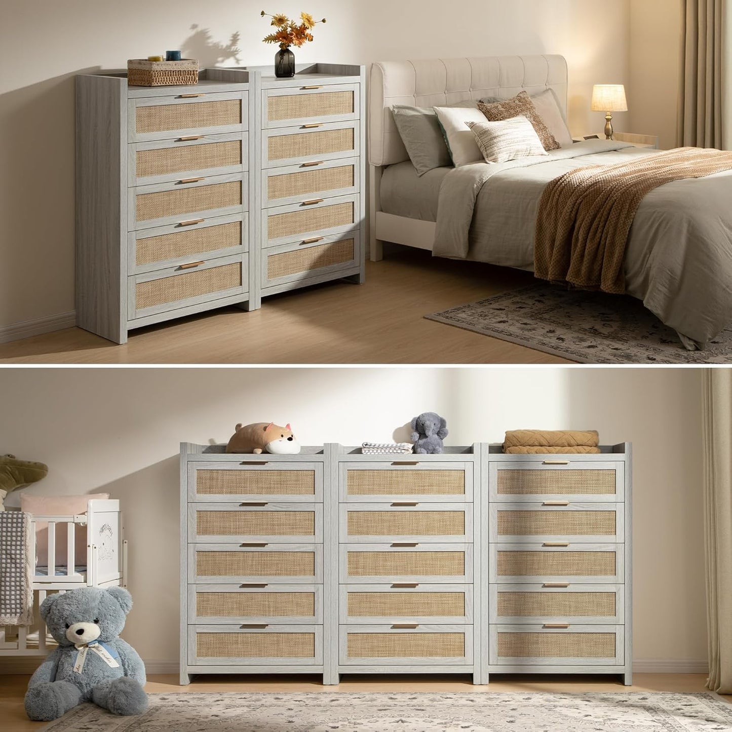 Commode en rotin Savanna, 5 tiroirs 