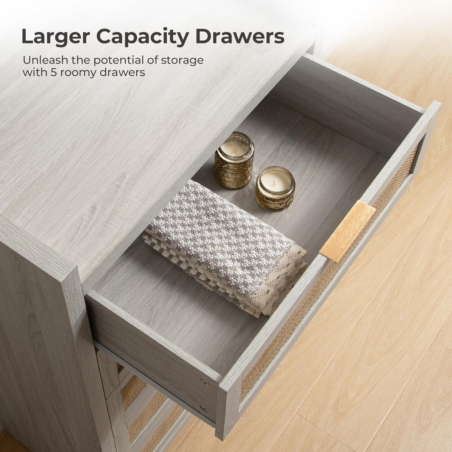 Commode en rotin Savanna, 5 tiroirs 