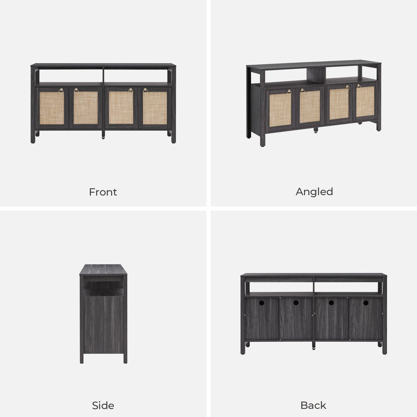 Meuble TV en rotin SICOTAS pour téléviseurs de 65 pouces, centre de divertissement de 29,5 pouces de hauteur avec 4 portes et étagères réglables, meuble console multimédia Boho avec rangement et étagères ouvertes pour salon, chêne blanc crème-WM 
