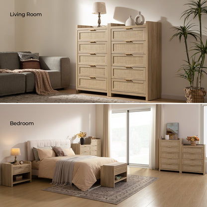 Commode en rotin Savanna, 5 tiroirs 