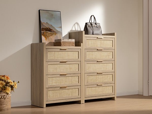 Commode en rotin Savanna, 5 tiroirs 