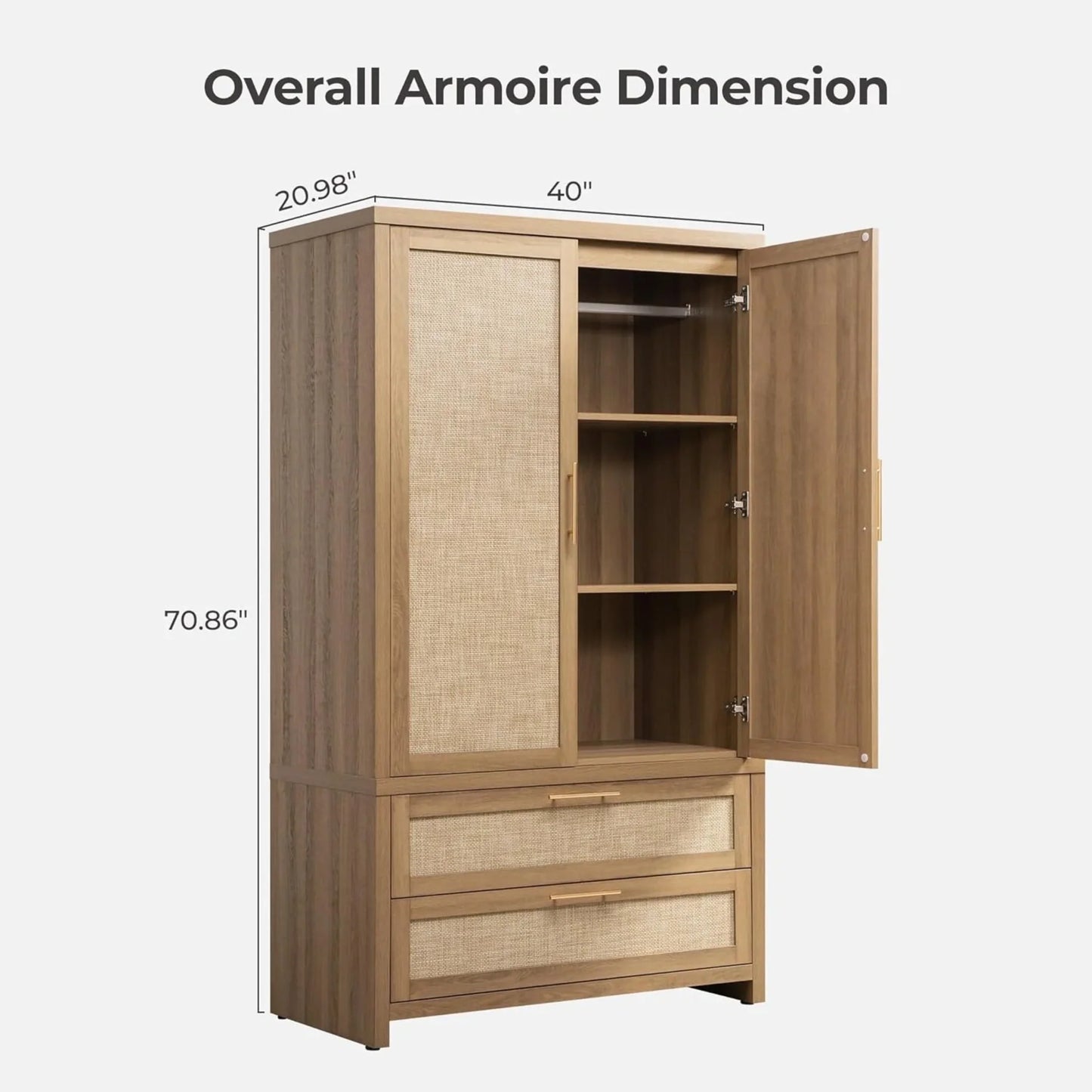 Ensemble coiffeuse, armoire et table de chevet à 2 tiroirs Savanna