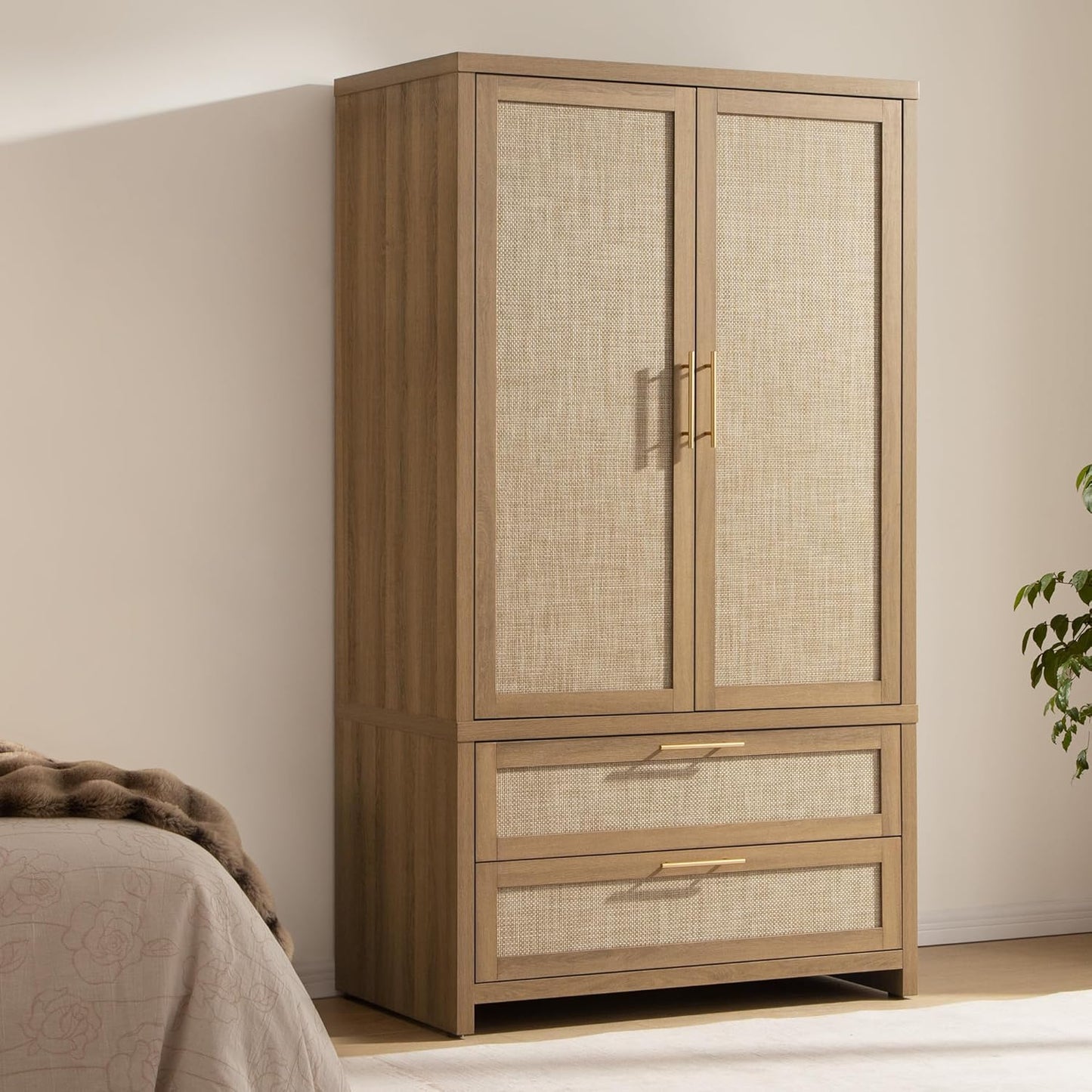 Ensemble coiffeuse, armoire et table de chevet à 2 tiroirs Savanna