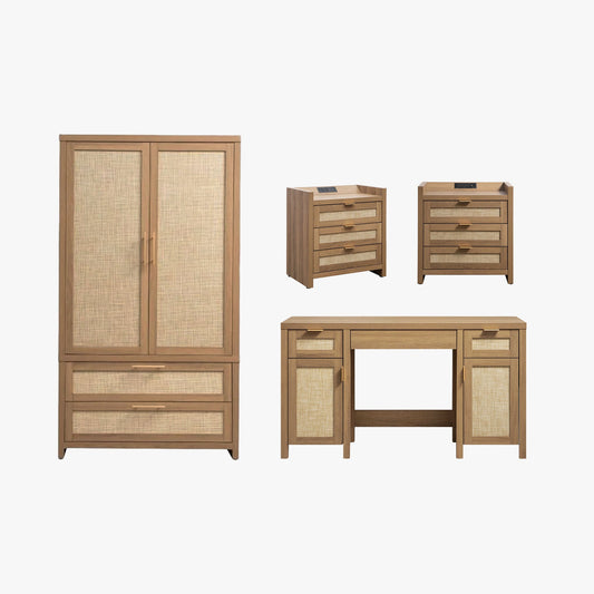 Ensemble coiffeuse, armoire et table de chevet à 3 tiroirs Savanna 