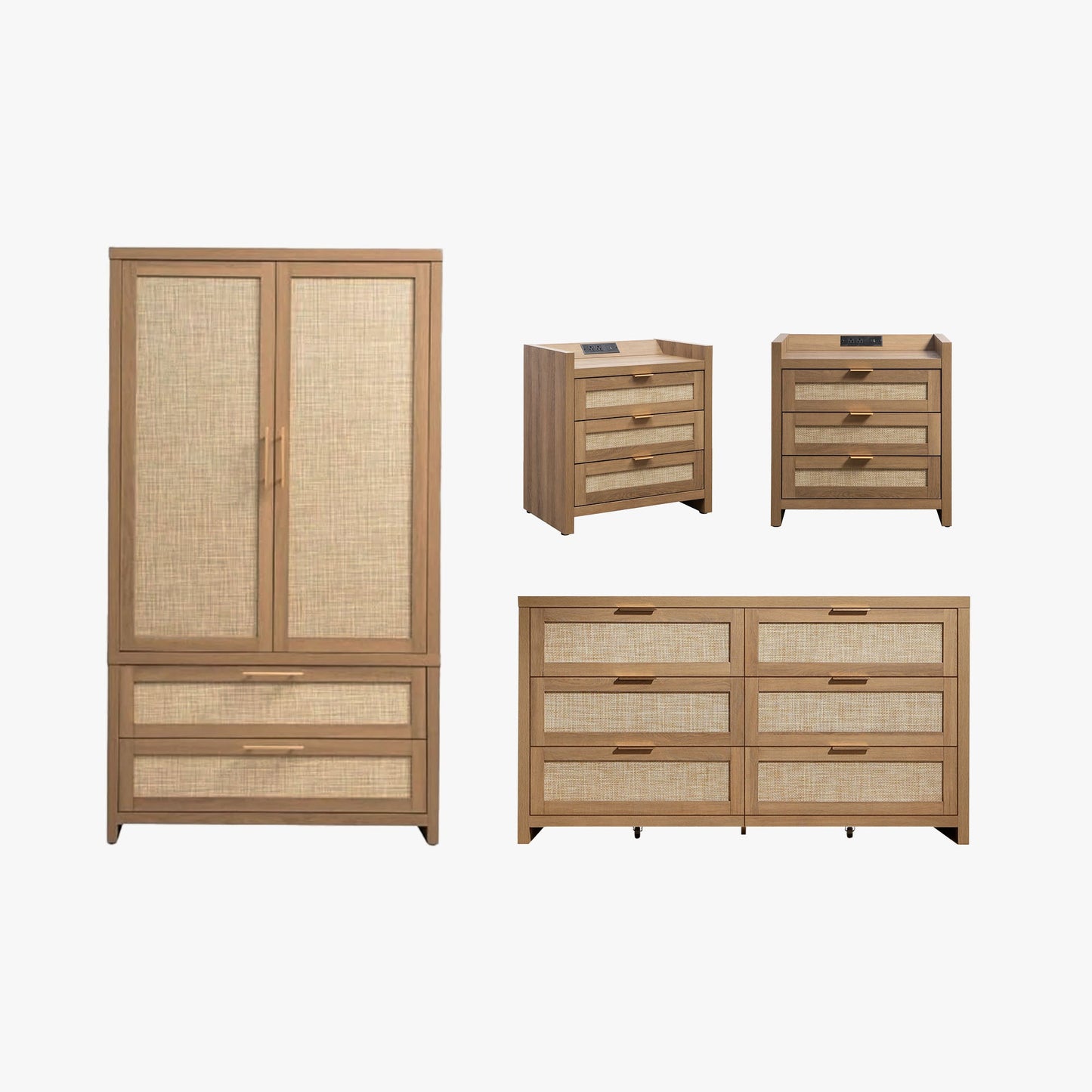 Ensemble commode 6 tiroirs, armoire et table de chevet 3 tiroirs Savanna 