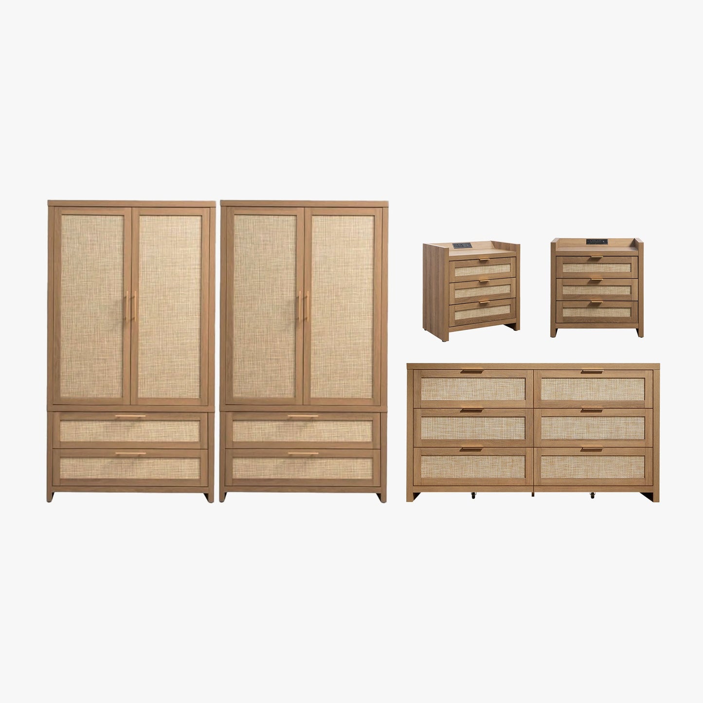 Ensemble commode 6 tiroirs, armoire et table de chevet 3 tiroirs Savanna 