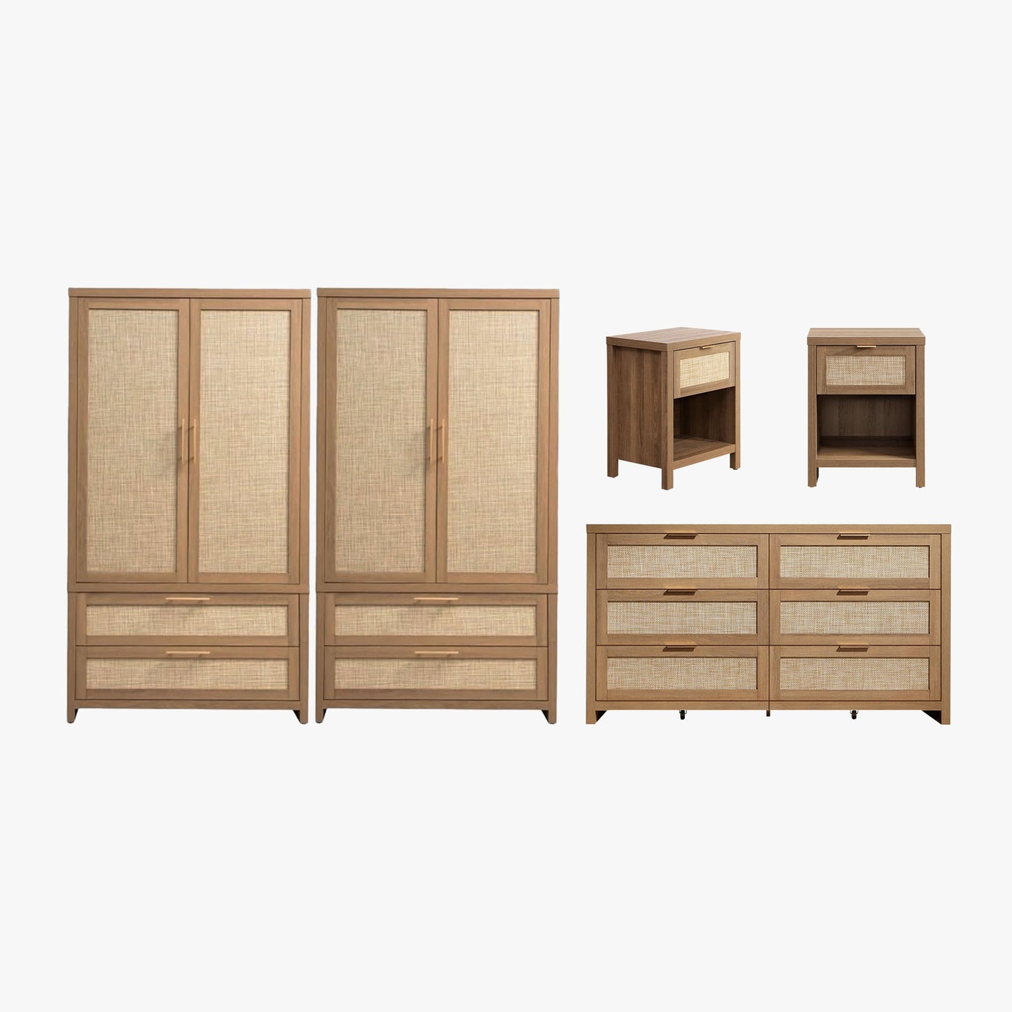 Ensemble commode, armoire et table de chevet Savanna à 6 tiroirs 