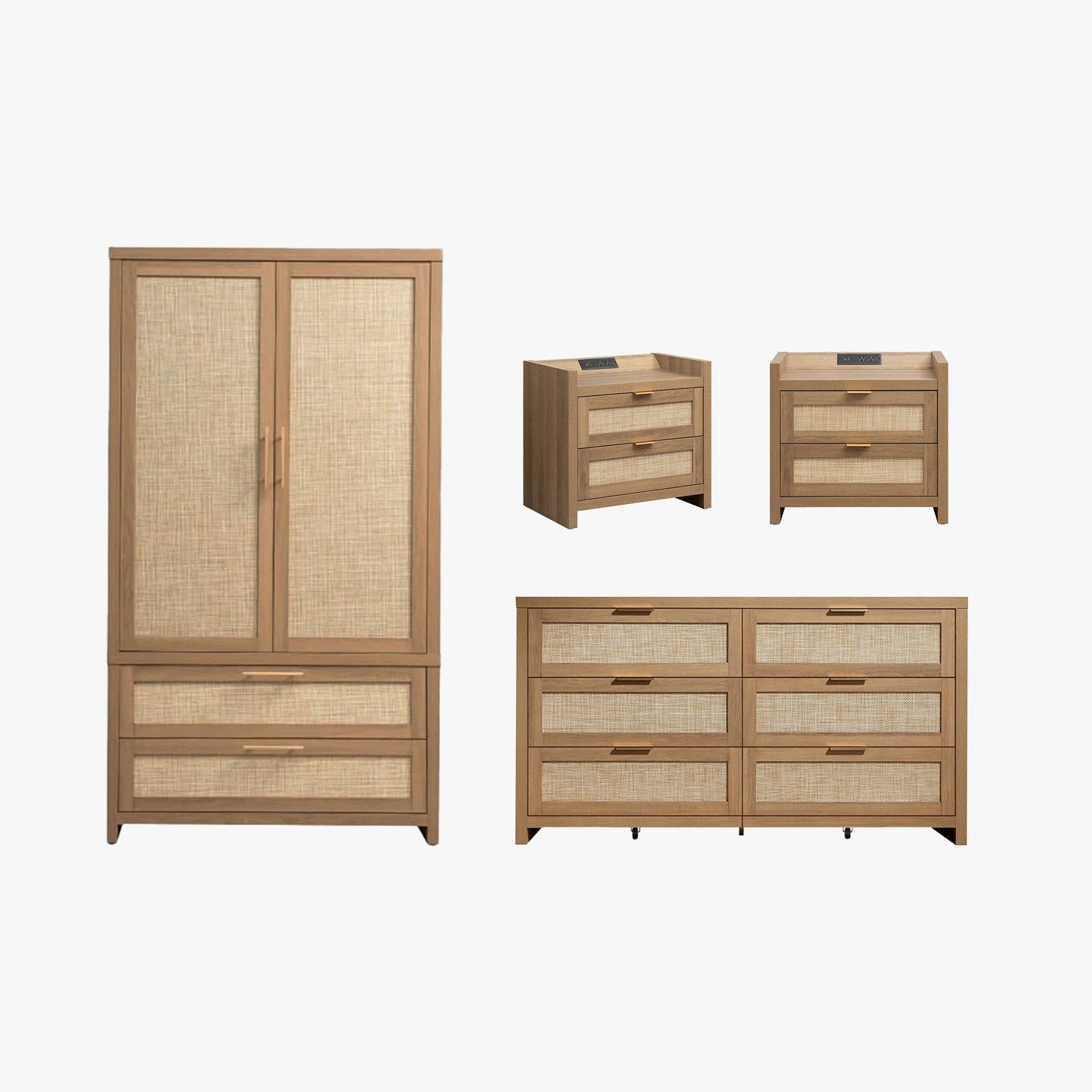Ensemble commode 6 tiroirs, armoire et table de chevet 2 tiroirs Savanna 