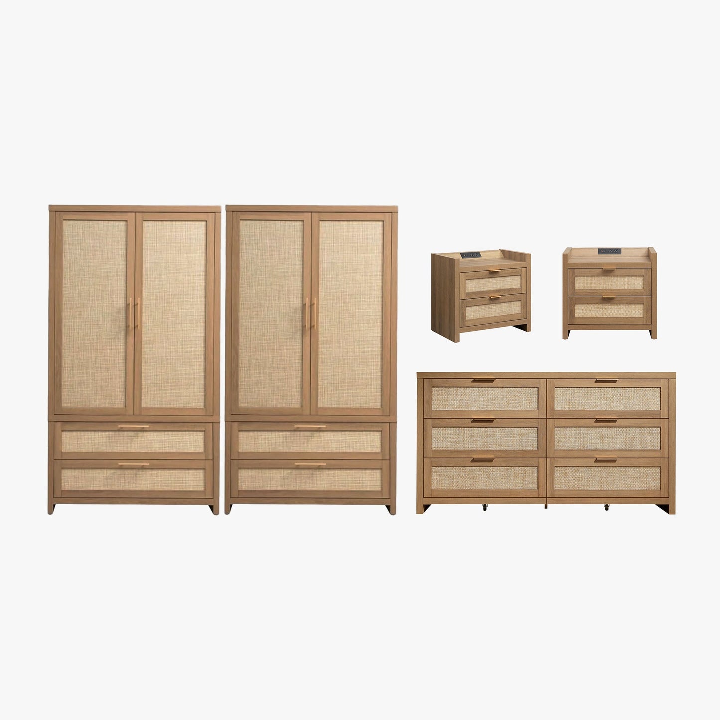 Ensemble commode 6 tiroirs, armoire et table de chevet 2 tiroirs Savanna 