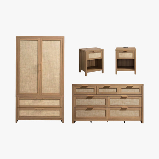 Armoires Savanna : penderie, commode et table de chevet avec kit de recharge 