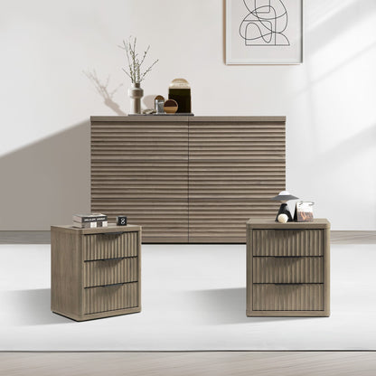 Ensemble commode Stria à 6 tiroirs et table de chevet Cas à 3 tiroirs 