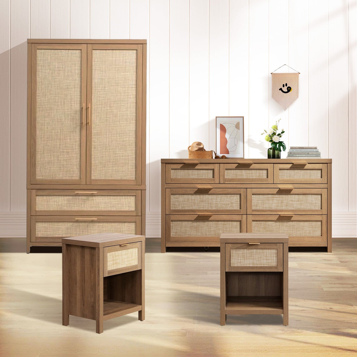 Ensemble de penderie, commode et table de chevet Savanna 