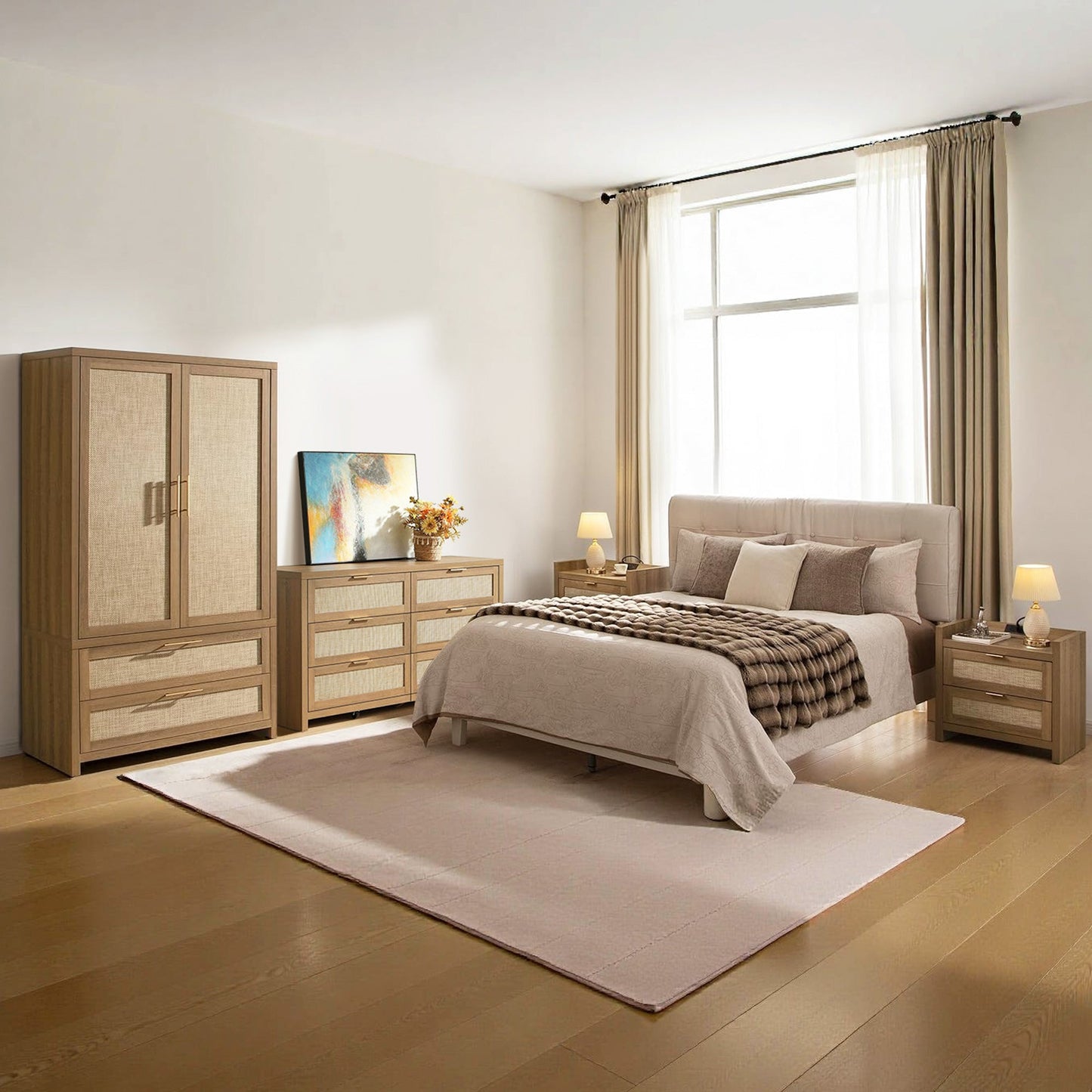 Ensemble commode 6 tiroirs, armoire et table de chevet 2 tiroirs Savanna 