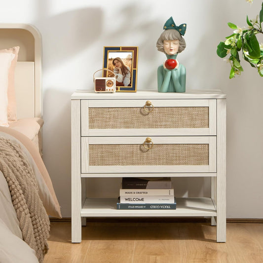 Table de chevet blanche Terra, hauteur 25,6 pouces 