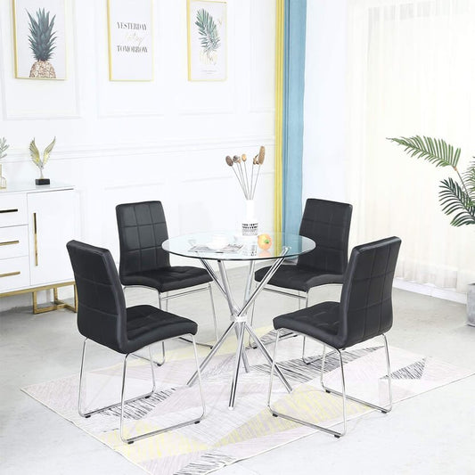 Ensemble de table à manger 3/5 - Table ronde en verre + 2/4 chaises de cuisine