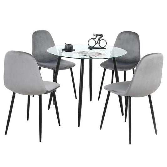 Ensemble de 5 tables à manger : 1 table basse et 4 chaises de cuisine en velours