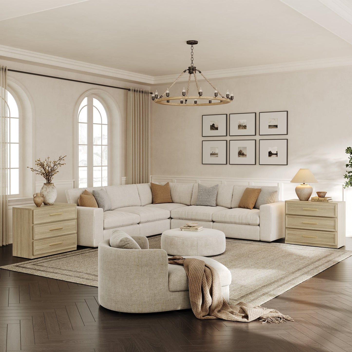 Table de chevet Crescent, 3 tiroirs 
