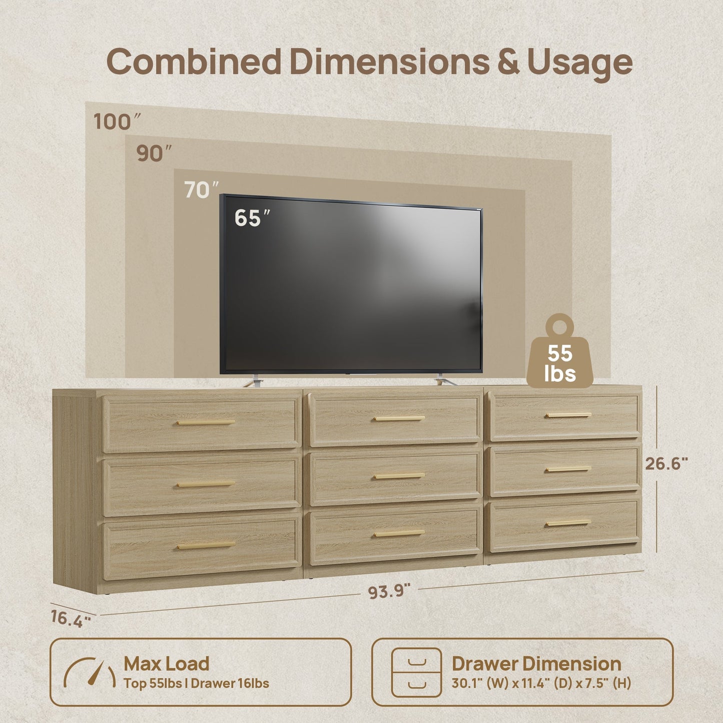 Commode modulaire Crescent avec tiroirs 